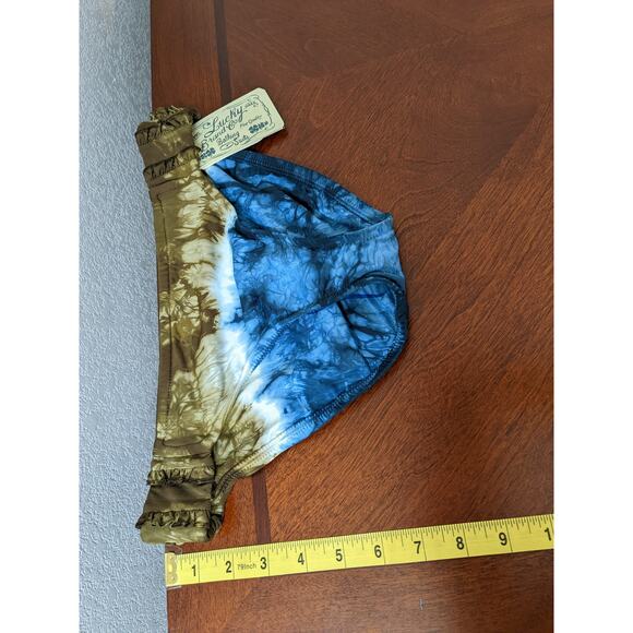 Lucky Brand Bikini Bottom Small Blue Green Tie Dye Ruffle Low Rise Swimsuit Pool - Picture 7 of 9